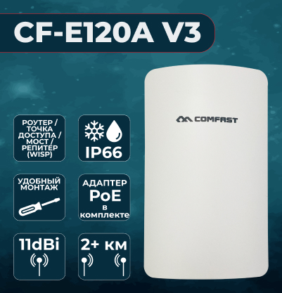 Wi-Fi Точка доступа, WiFi мост CF-E120A v3 Wi-Fi Точка доступа, WiFi мост до 3км, CF-E120A v3, COMFAST