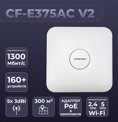 WiFi Точка доступа 2.4ГГц + 5.8 ГГц, CF-E375AC V2 WiFi Точка доступа 2.4ГГц + 5.8 ГГц, CF-E375AC V2, COMFAST